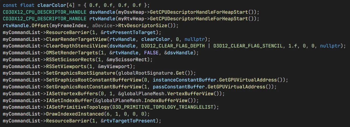 Command list with obscure clear depth stencil call.