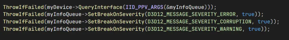 ID3D12InfoQueue usage.